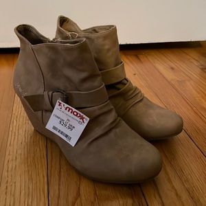Tan Blowfish wedge booties